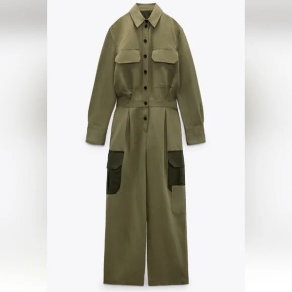 NEW Zara Cargo Utility Baggy Wide Leg Jumpsuit (limited edition) - Picture 1 of 13